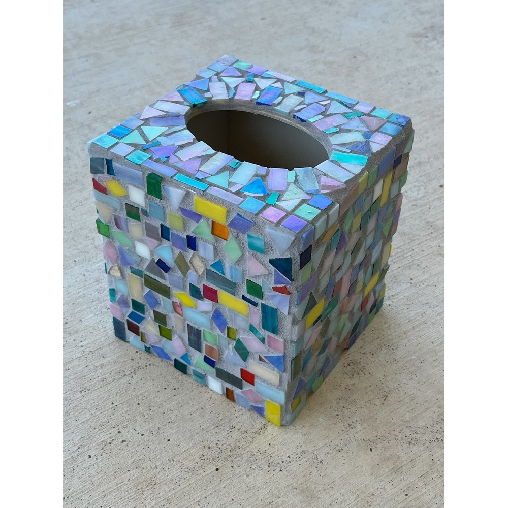 Stained Glass Mosaic Tissue Box Cover Holder Bohemian Handmade Home Decor